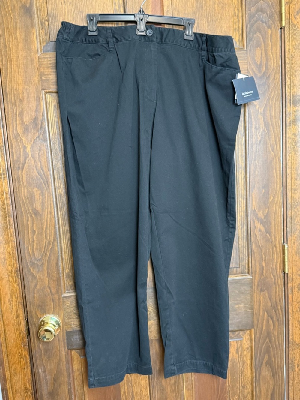 Liz Claiborne Black Straight Leg 100% Cotton Trousers 22 Petite
